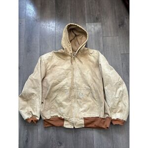 Carhartt J140 BRN Tan Jacket Hood Lined 2XL Faded Distressed Vintage USA Grunge